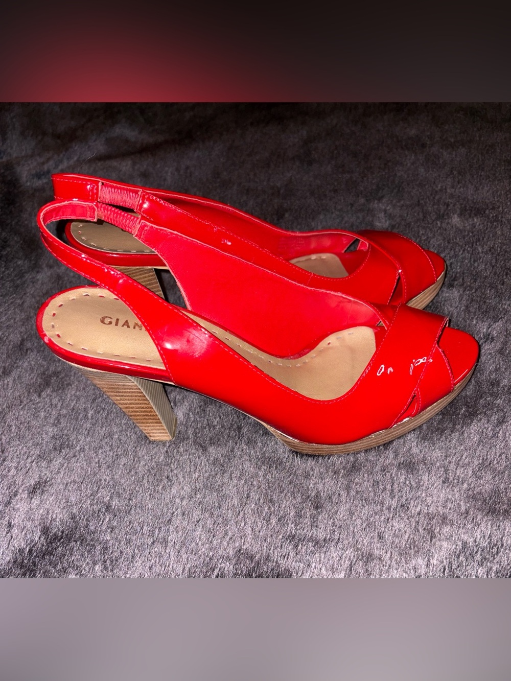 Gianni Bini Bright Red Patent Slingback Block Heel Pumps - Picture 3 of 6